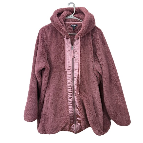 Torrid Clay Red Teddy Sherpa Zip Up Hoodie Pockets Satin Trim Size 2X - Picture 6 of 13